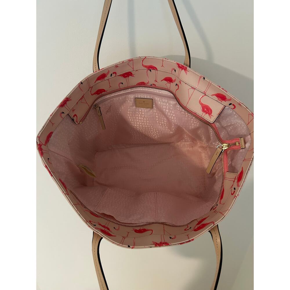 Kate Spade New York Flamingo Bird Print Red Pink Tote Shoulder Bag GUC Large - Picture 8 of 14